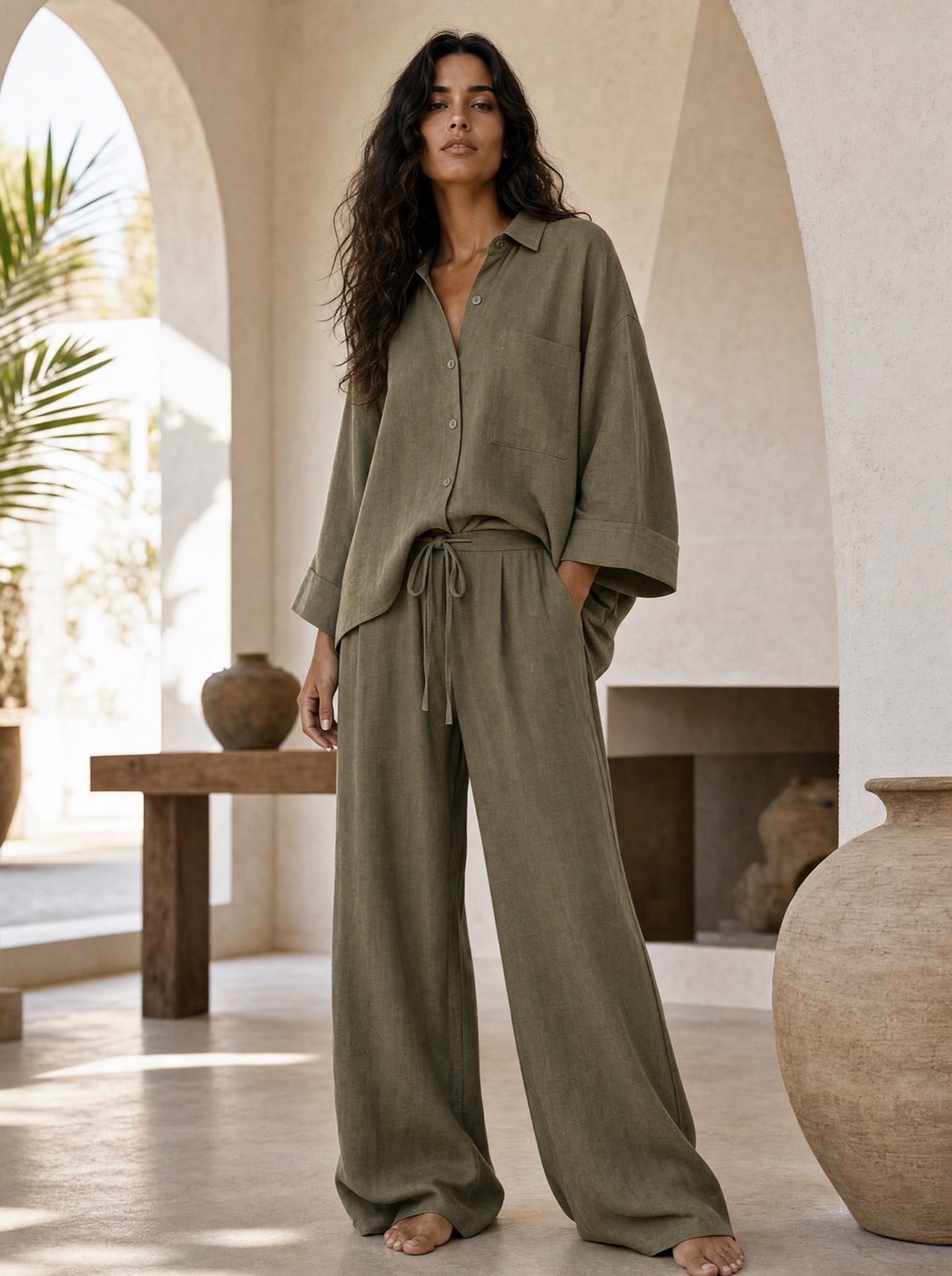The Verona Linen Set - Olive