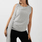 Chic Polka Dot Draped Shoulder Blouse – Black & White