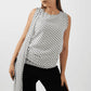 Chic Polka Dot Draped Shoulder Blouse – Black & White