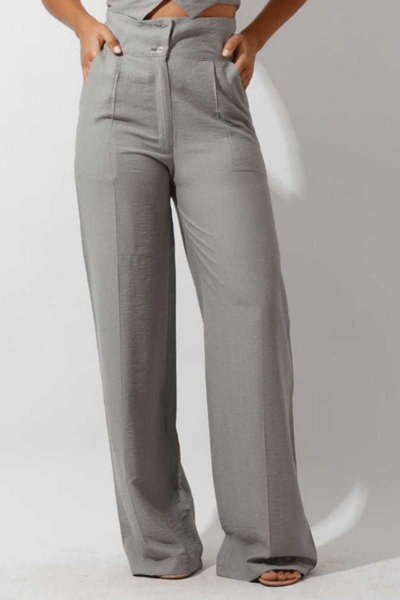 بنطلون كتان عالي الخصر – رمادي