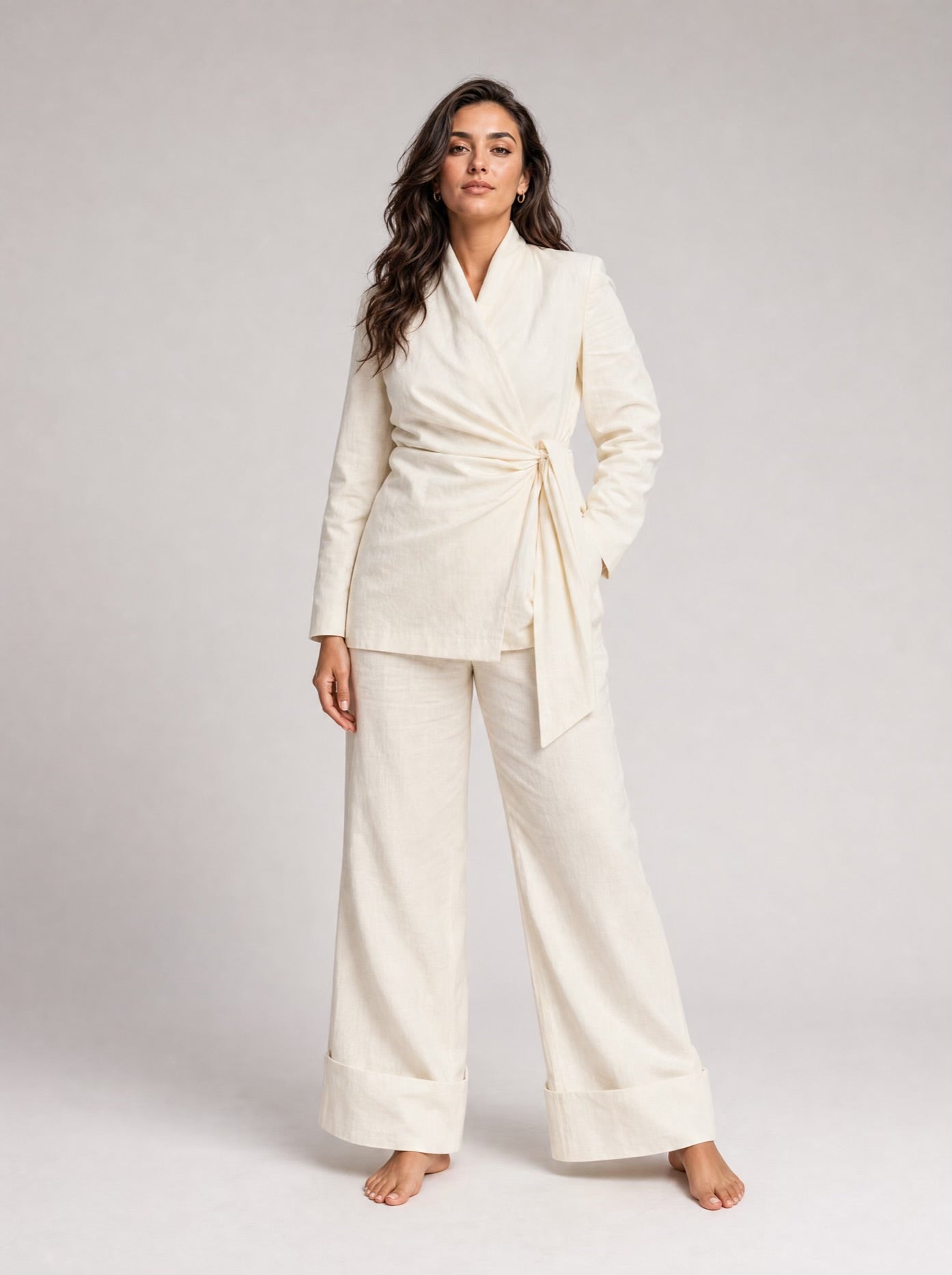 Kimono Premium Linen Blazer - Offwhite