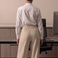 High Waisted Striped Linen Classic Trouser - Beige