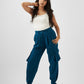 Teal Tie-Hem Cargo Trousers