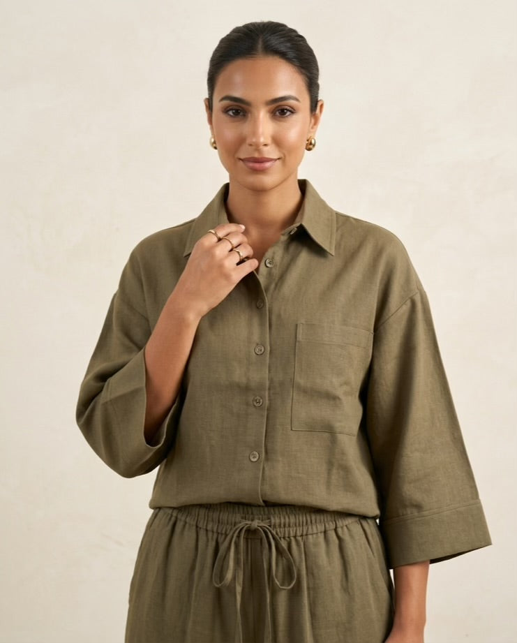 The Verona Linen Shirt - Olive