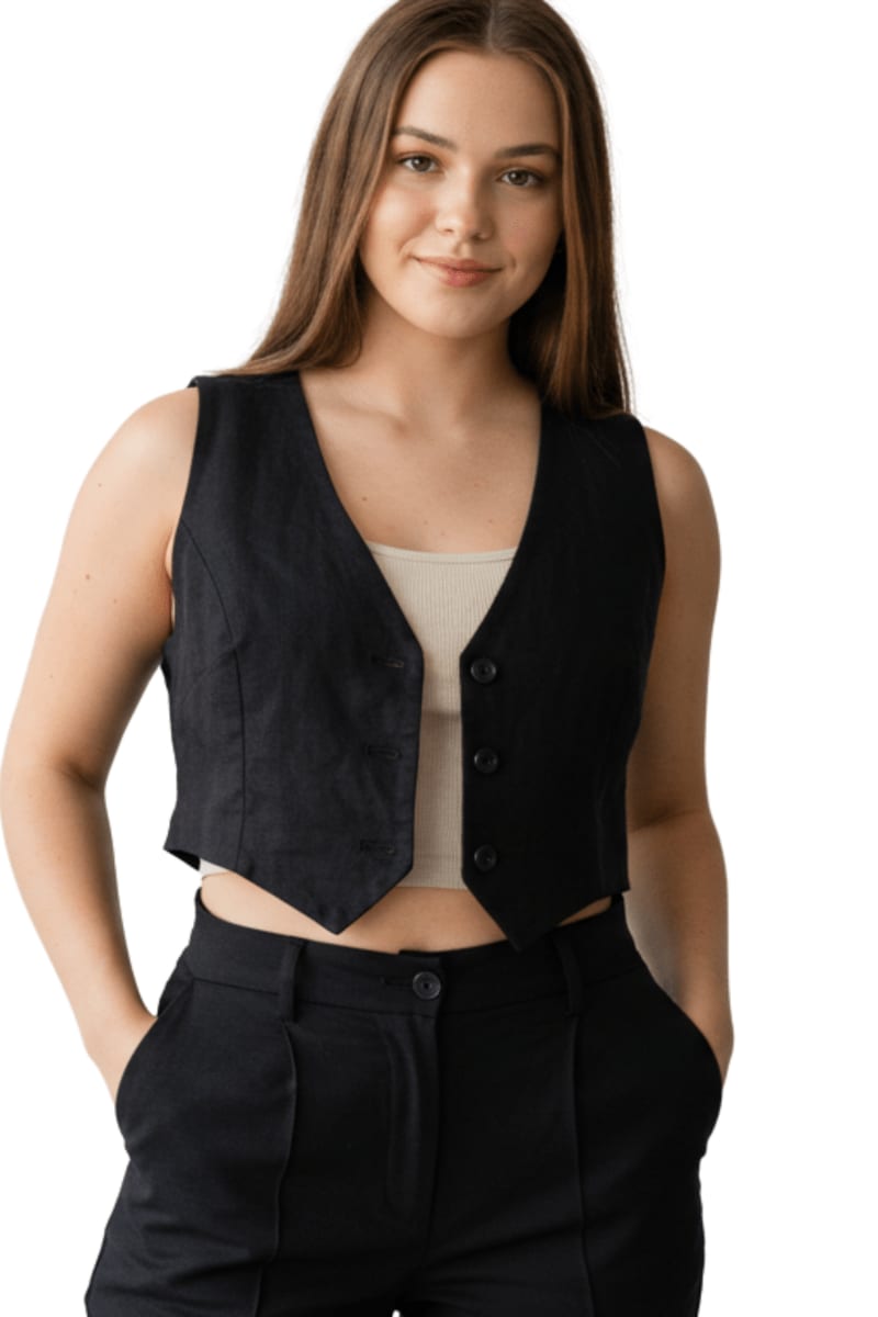 Linen Vest Only - Black