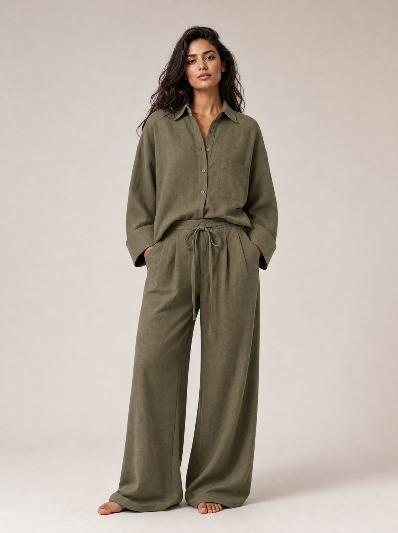 The Verona Linen Set - Olive