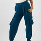 Teal Tie-Hem Cargo Trousers