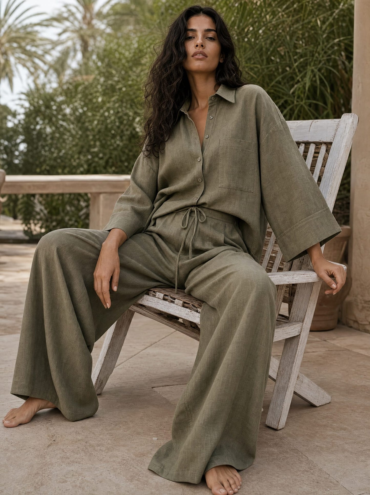 The Verona Linen Set - Olive