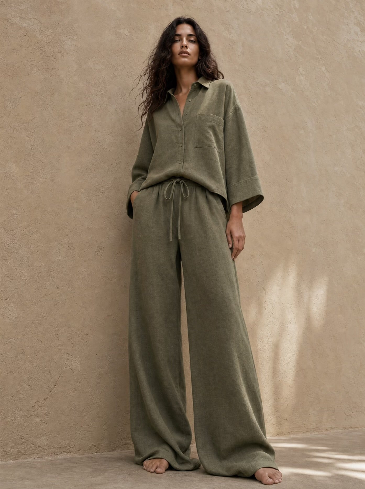The Verona Linen Set - Olive