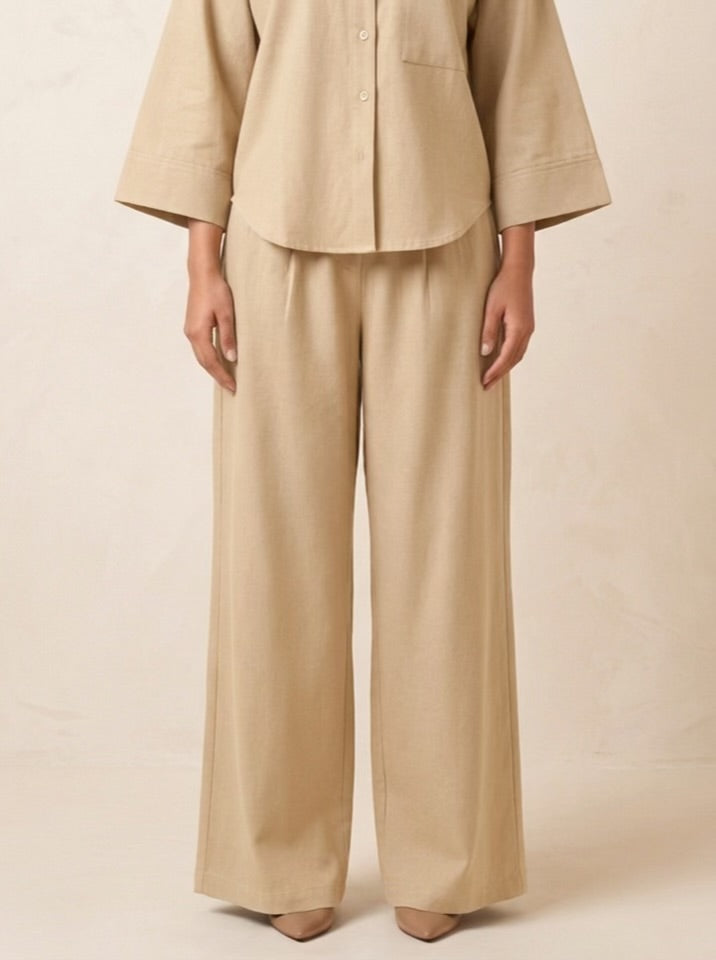 The Verona Linen Wide-Leg Pants - Beige