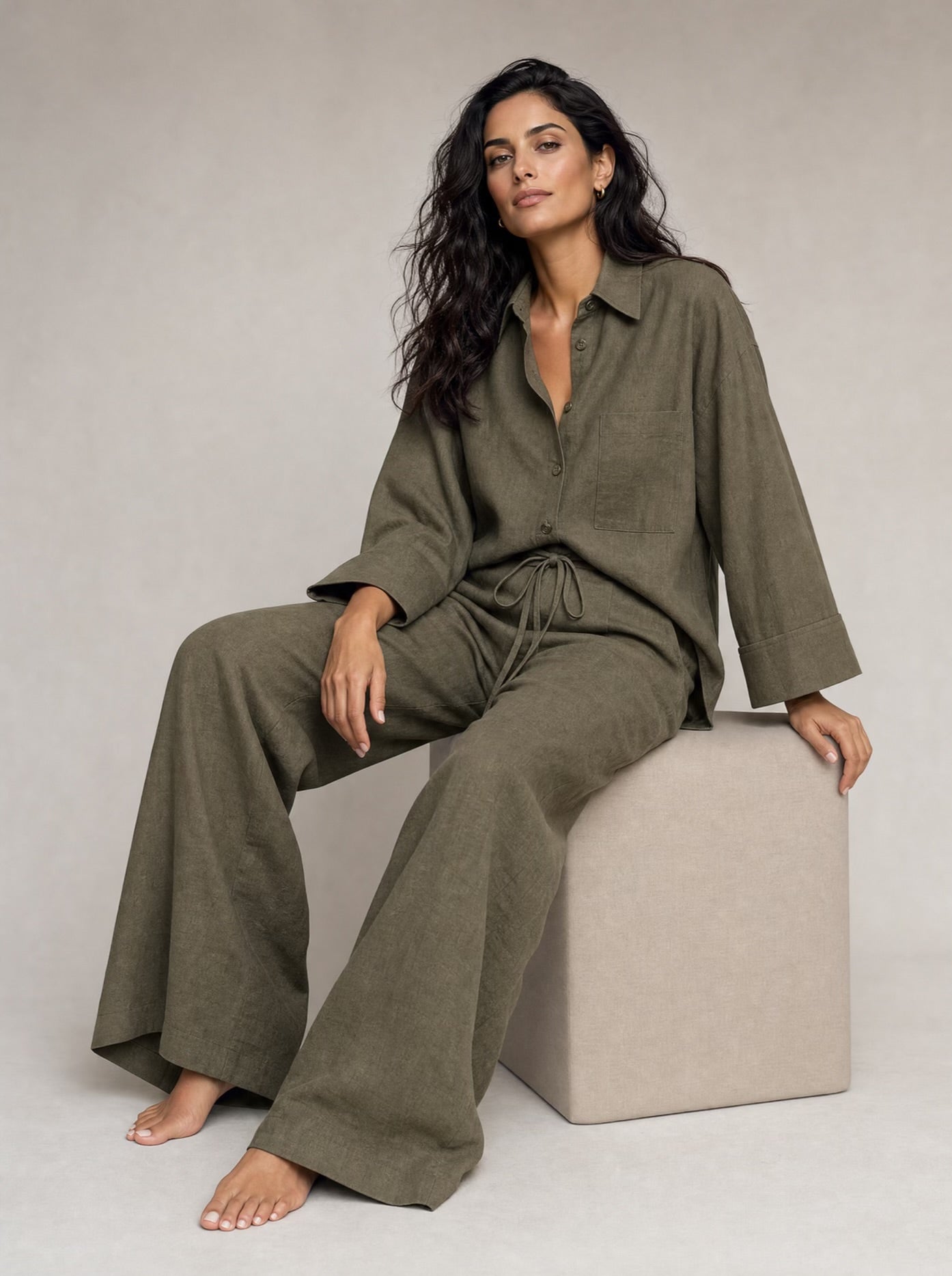 The Verona Linen Set - Olive