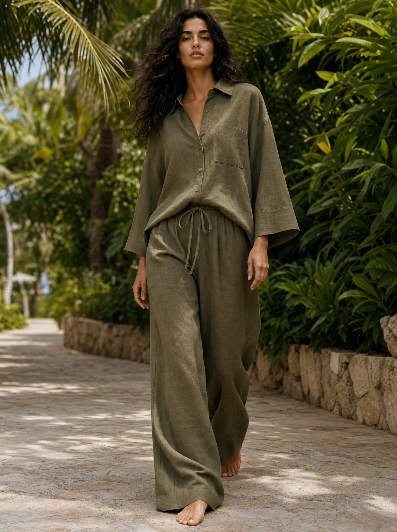 The Verona Linen Set - Olive