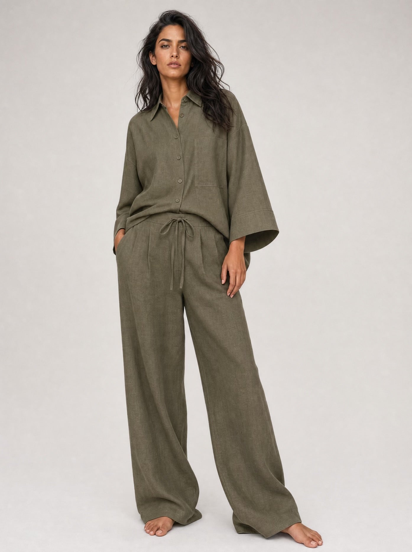 The Verona Linen Set - Olive