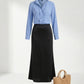 [BUNDLE] Sky Blue Ruffle Blouse & Black Satin Maxi Skirt