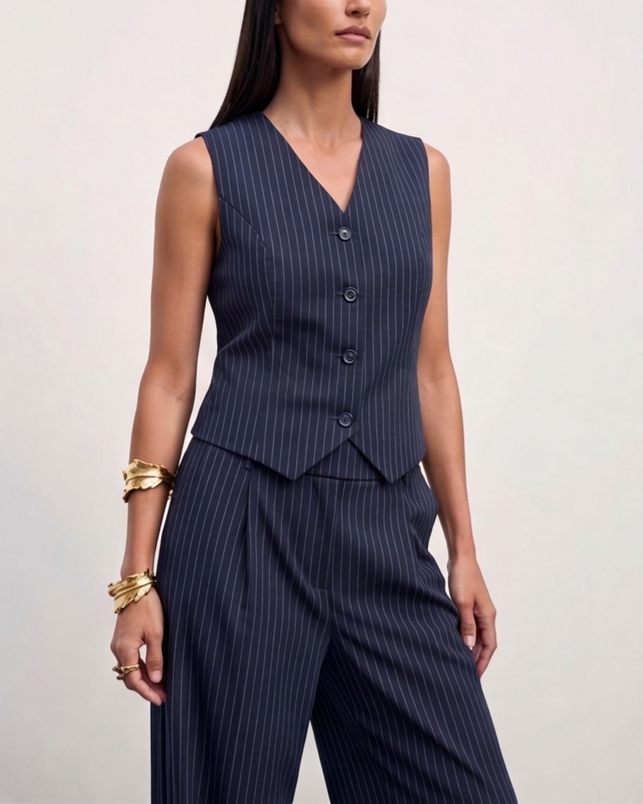 The Madison Pinstripe Tailored Vest - Navy