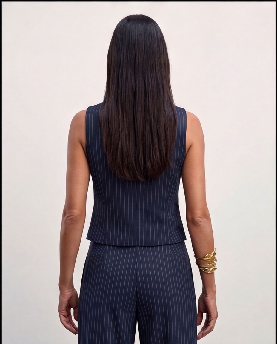 The Madison Pinstripe Tailored Vest - Navy