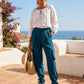 Teal Tie-Hem Cargo Trousers