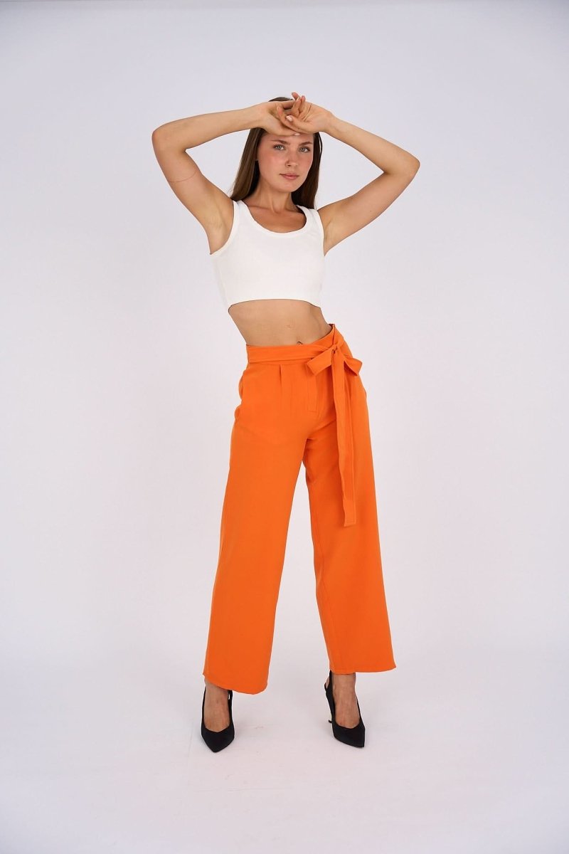 Belted Wide Leg Pants - Orange