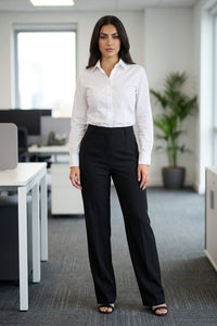 Black Pleated Straight - Leg Trousers - Hushy Wear