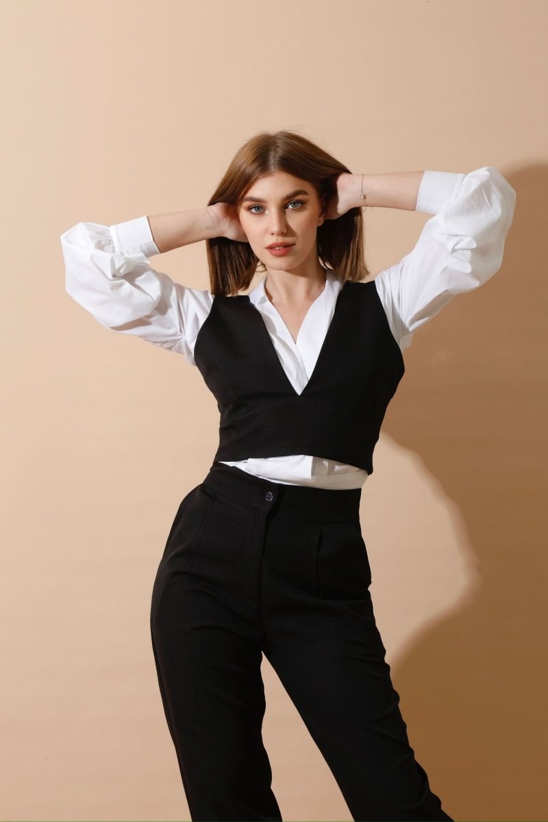 Black V-Neck Cross Back Vest Only