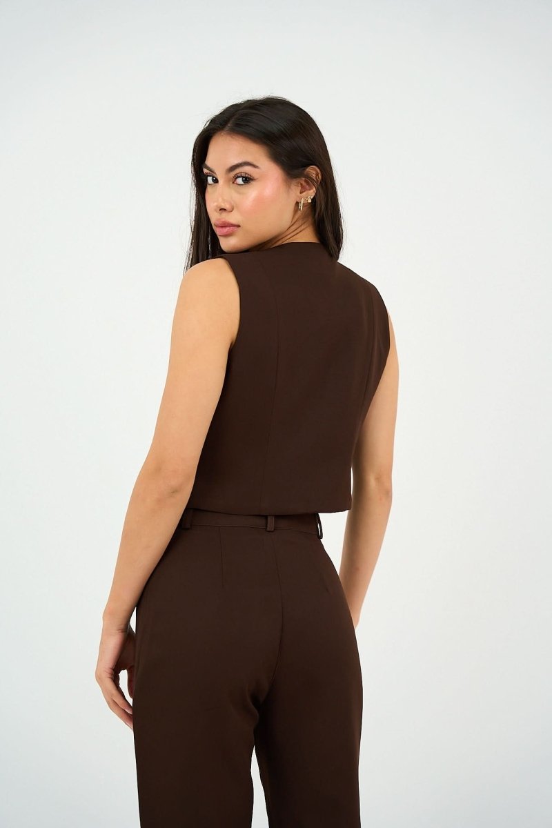Brown Classic Vest & Pleated Straight Pants Set - Hushy Wear