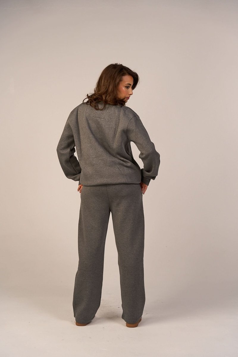 Crew Neck Pullover & Sweatpants - Set - Gray - Hushy Wear