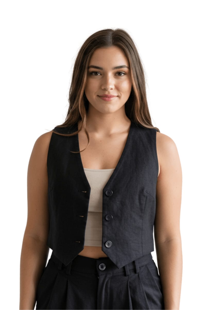 Linen Vest Only - Black