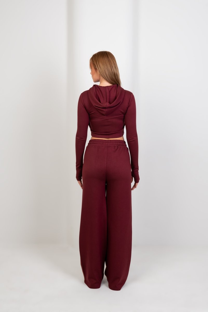 Double Zipper Top & Sweatpants - Burgundy