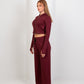 Double Zipper Top & Sweatpants - Burgundy