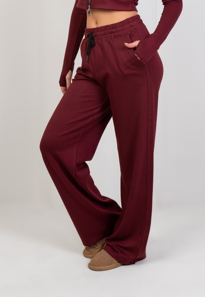 Double Zipper Top & Sweatpants - Burgundy