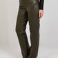 Faux Leather Wide Leg Pants - Olive - Hushy Wear