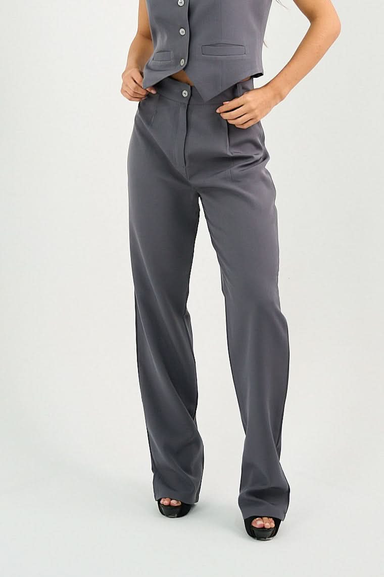 Gray Pleated Straight - Leg Trousers - Hushy Wear