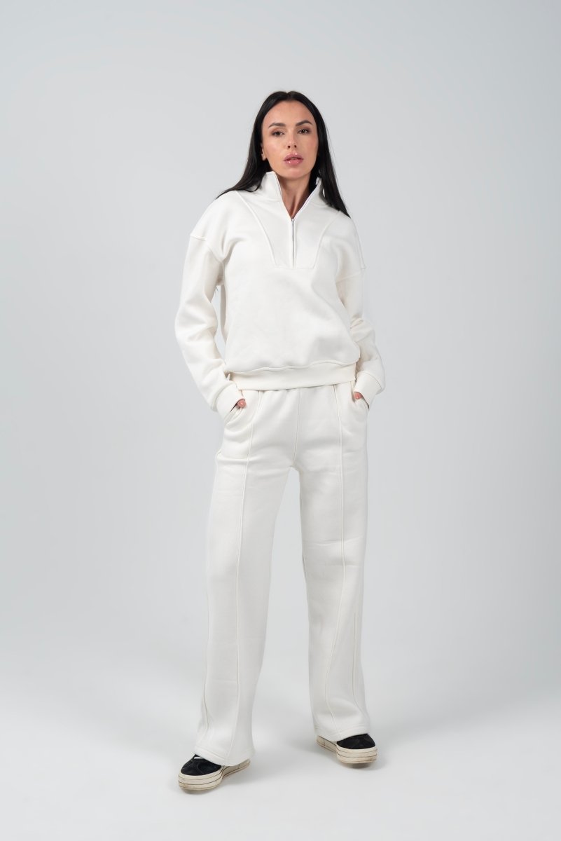 Half - Zip Lounge Top – Off - White - Hushy Wear