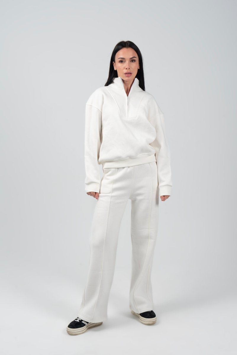 Half - Zip Lounge Top – Off - White - Hushy Wear