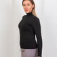 High-Neck Long Sleeve Top - Black