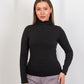 High-Neck Long Sleeve Top - Black