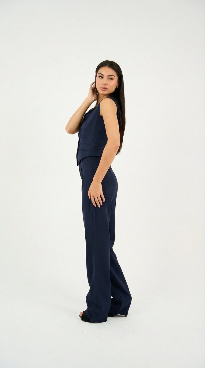Navy Classic Vest & Pleated Straight Pants Set