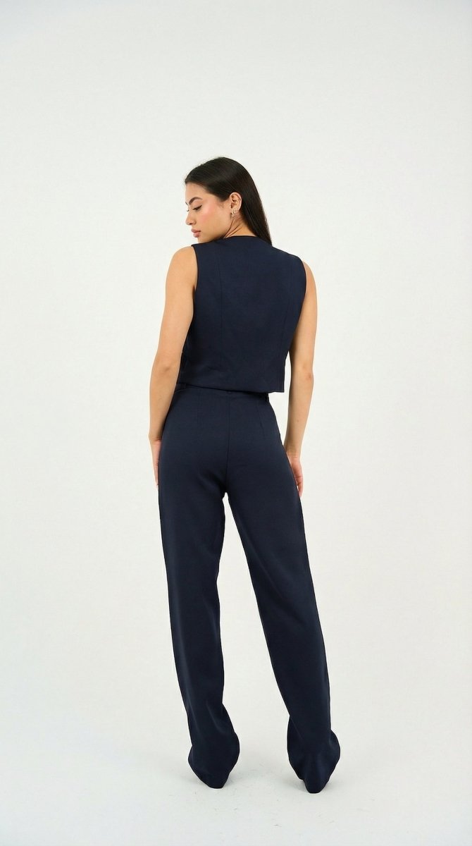 Navy Classic Vest & Pleated Straight Pants Set - Hushy Wear