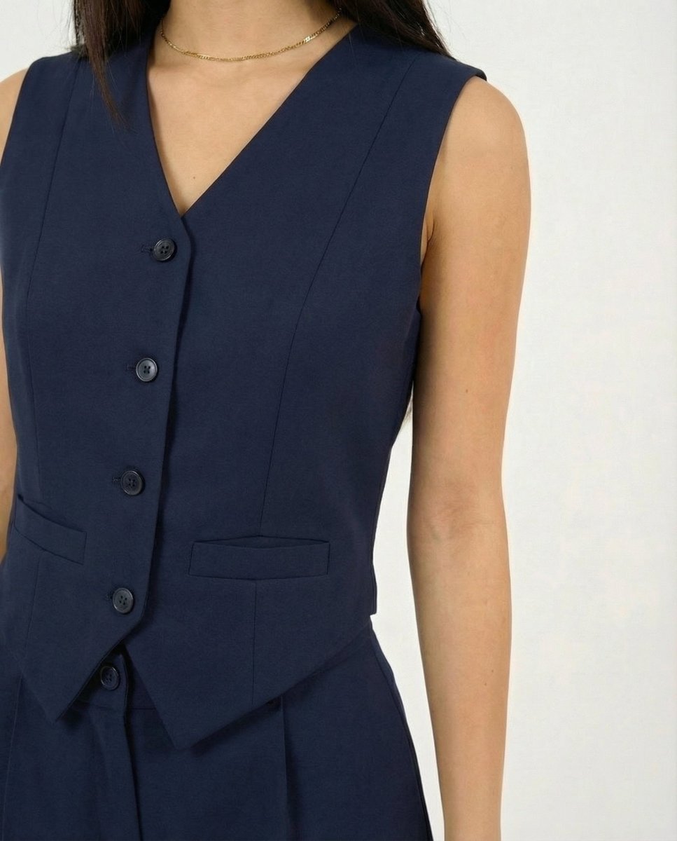 Navy Classic Vest & Pleated Straight Pants Set - Hushy Wear