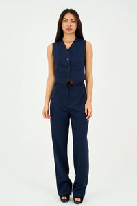 Navy Classic Vest & Pleated Straight Pants Set - Hushy Wear