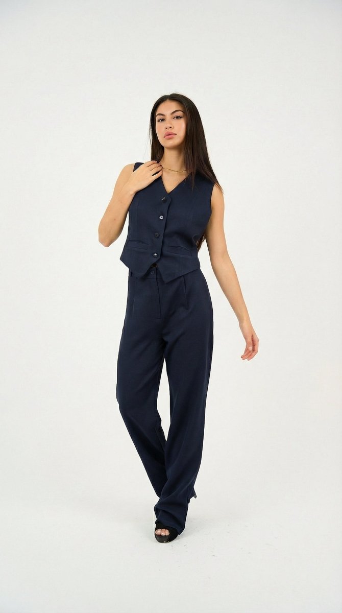 Navy Classic Vest & Pleated Straight Pants Set