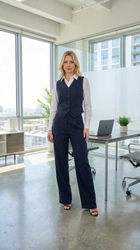 Navy Classic Vest & Pleated Straight Pants Set - Hushy Wear