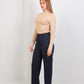 Navy Pleated Straight - Leg Trousers - Hushy Wear