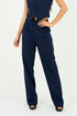 Navy Pleated Straight - Leg Trousers - Hushy Wear