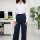 Navy Pleated Straight - Leg Trousers - Hushy Wear