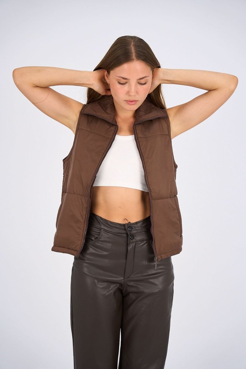 Puffer Vest - Dark Brown - Hushy Wear