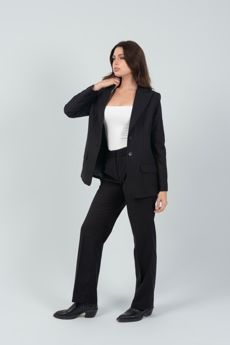 Relaxed Fit Two Button Blazer (Blazer Only) - Black - Hushy Wear