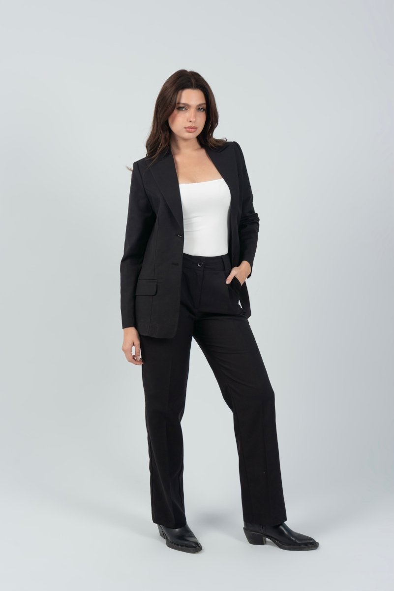 Relaxed Fit Two Button Blazer (Blazer Only) - Black - Hushy Wear