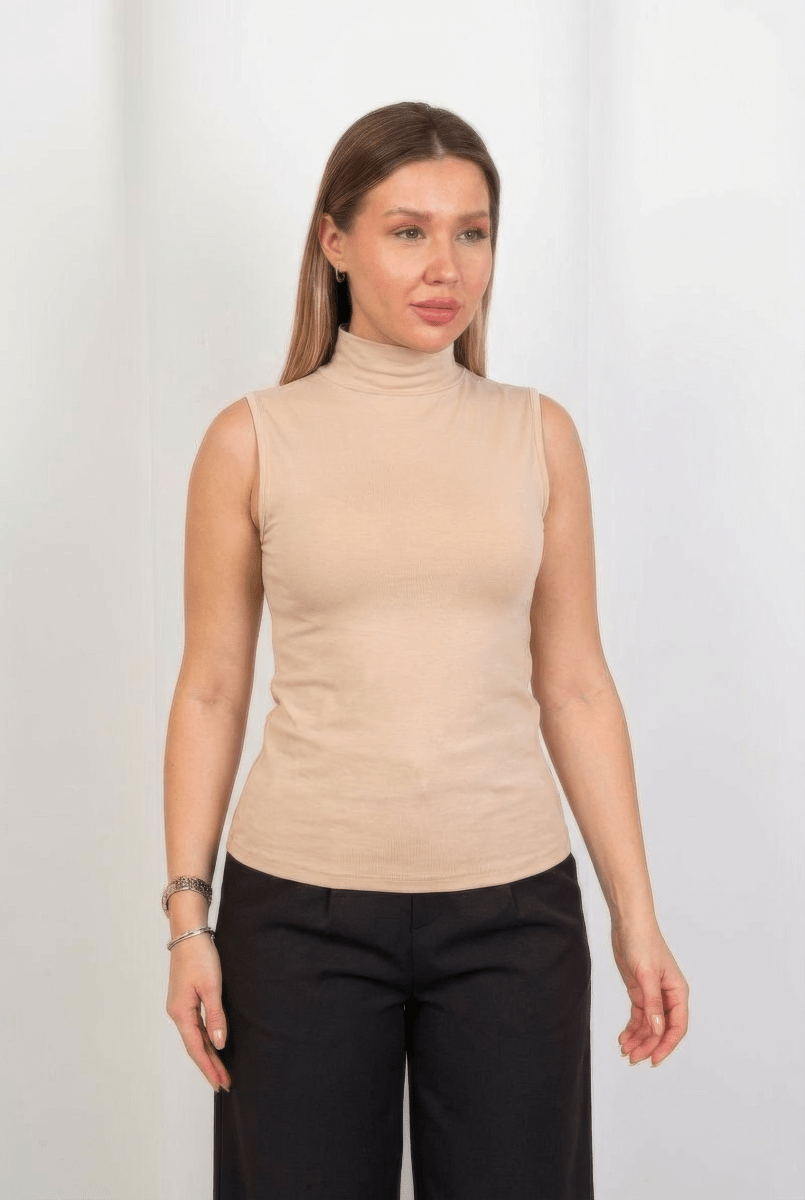 Sleeveless Basic Top - Beige - Hushy Wear