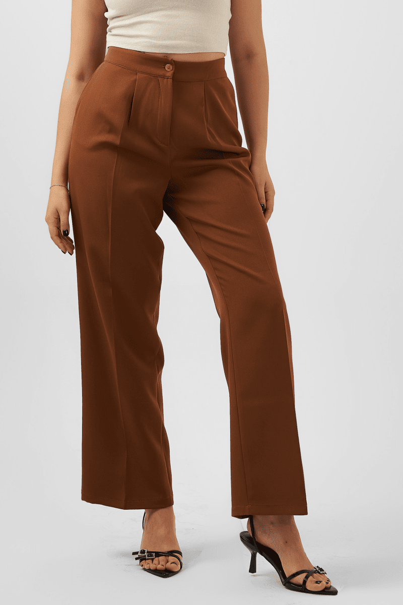 Straight Leg Trousers in Brown - Hushy Wear
